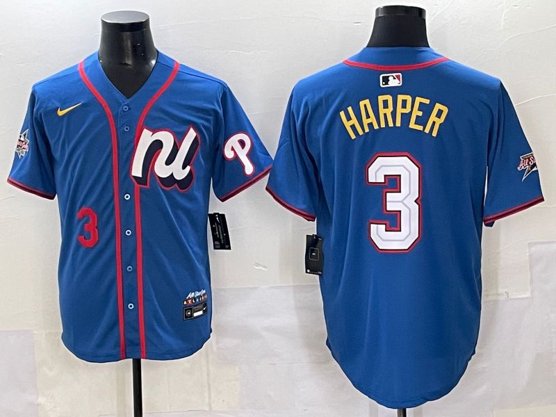 Men 2025 Philadelphia Phillies #3 Harper Blue All star Nike MLB Jersey style 03->philadelphia phillies->MLB Jersey
